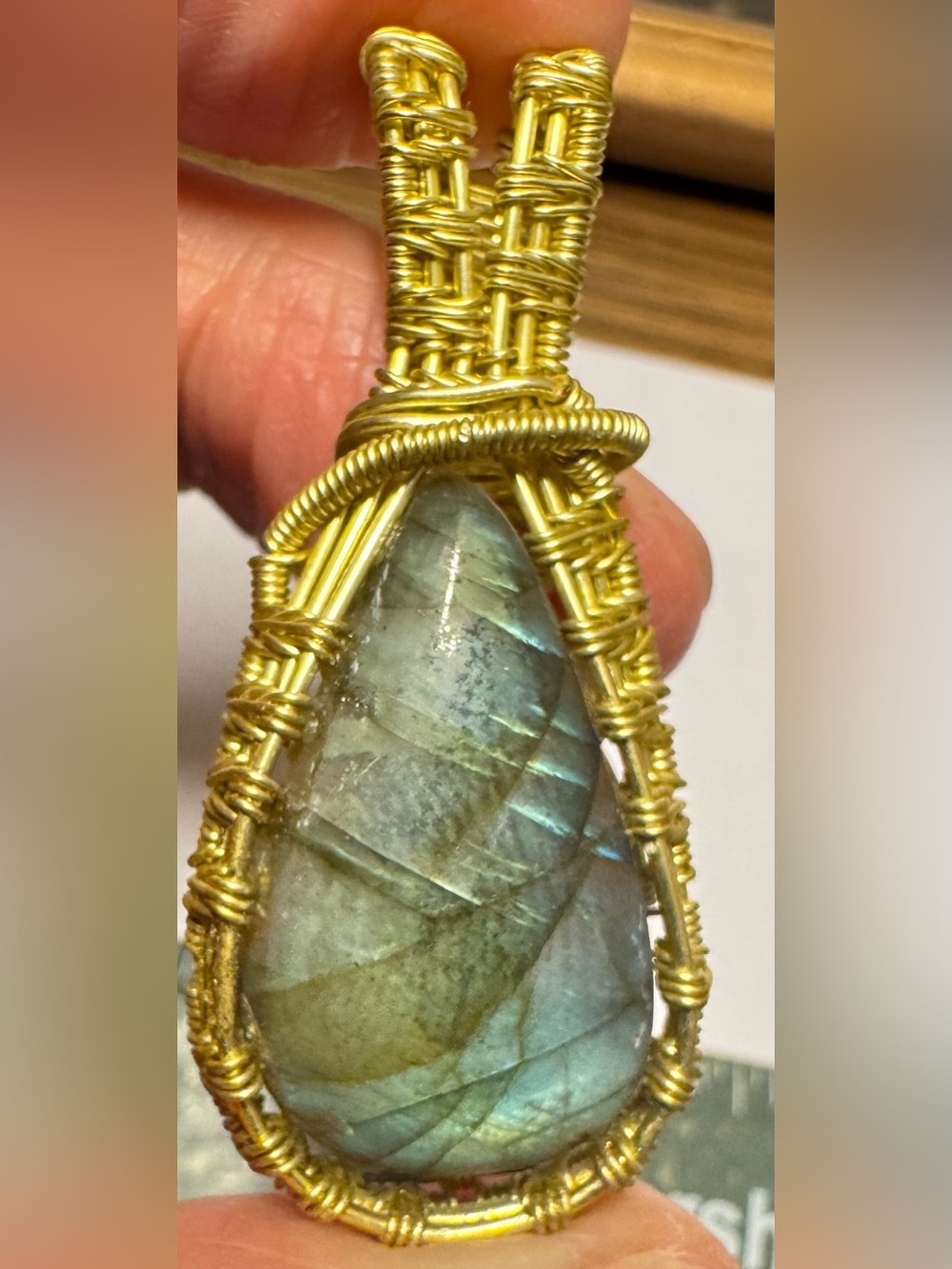 Beautiful Labradorite Pendant-Multi-Color Flash In Jewelers Grade Gold Wire Wrap